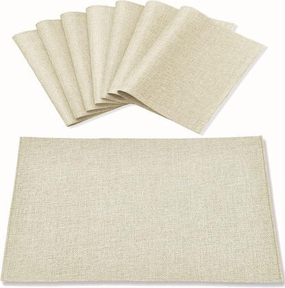 Linen Placemats Set of 8, Machine Washable, Heat Resistant, Wrinkle Free, Thick Polyester Kitchen Place Mats for Dining Table (Orange)