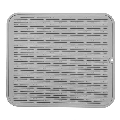 MicoYang Silicone Dish Drying Mat — Quick-Dry Ridges Counter & Sink Pad, Heat-Resistant Trivet to 450°F, Non-Slip & Dishwasher Safe, Roll-Up Storage, 18 Colors & 9 Sizes (Black, 16"×12")