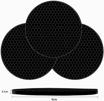 TENOC Silicone Non-Slip, Heat Resistant & Water-Trapping Trivet Mats for Water Glasses & Teacup & Coffee Cup & Dishes & Cookware, Multipurpose Kitchen Table Coaster, 3.5-Inch, 3 Pcs, Black