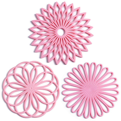 Set of 3 Silicone Trivet Mat - Non-Slip & Heat Resistant Modern Kitchen Hot Pads for Table & Countertop - Trivet for Hot Dishes, Turquoise