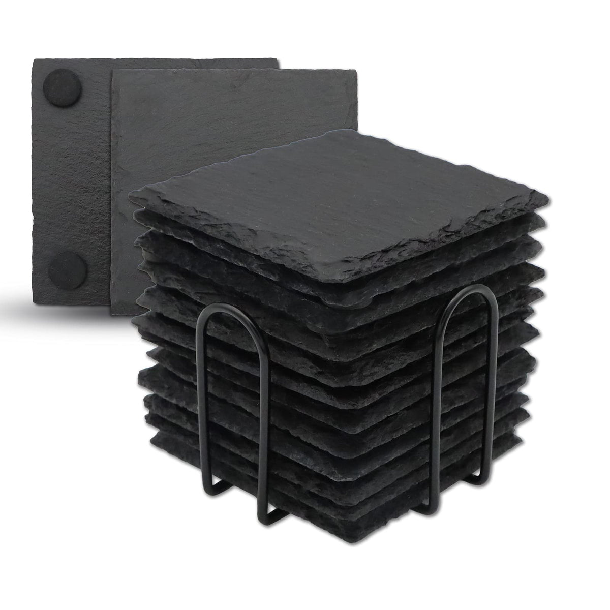 VIBRATITE 24 Pack 4 Inch Round Black Slate Drink Coasters