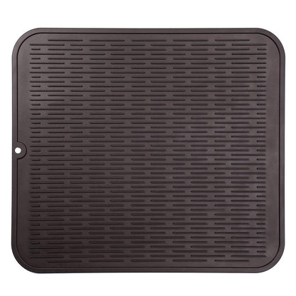 MicoYang Silicone Dish Drying Mat — Quick-Dry Ridges Counter & Sink Pad, Heat-Resistant Trivet to 450°F, Non-Slip & Dishwasher Safe, Roll-Up Storage, 18 Colors & 9 Sizes (Black, 16"×12")