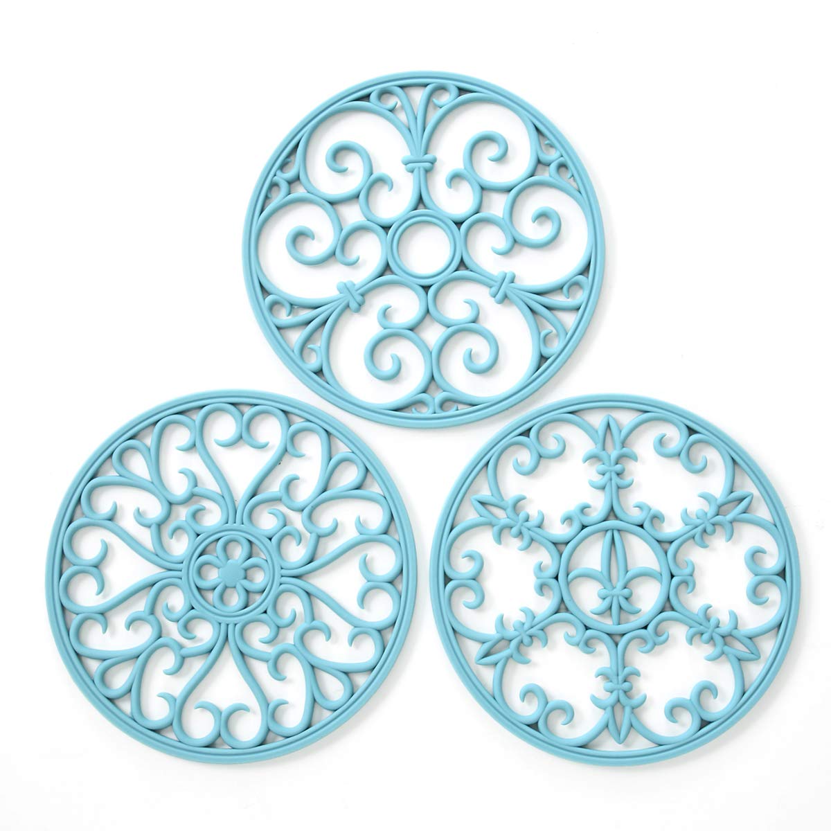 Silicone Trivet Mat - Hot Pot Holder Hot Pads for Table & Countertop - Teapot Trivet Kitchen Trivets - Non-Slip & Heat Resistant Modern Kitchen Hot Pads for Pots & Hot Dish Navy Blue Trivet Set of 3