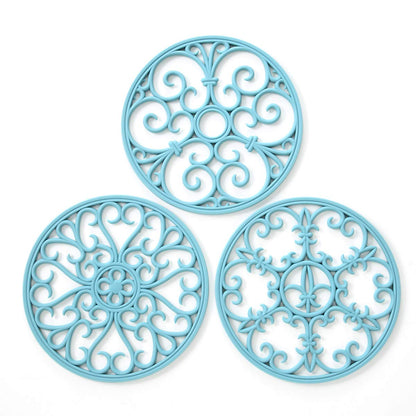 Silicone Trivet Mat - Hot Pot Holder Hot Pads for Table & Countertop - Teapot Trivet Kitchen Trivets - Non-Slip & Heat Resistant Modern Kitchen Hot Pads for Pots & Hot Dish Navy Blue Trivet Set of 3