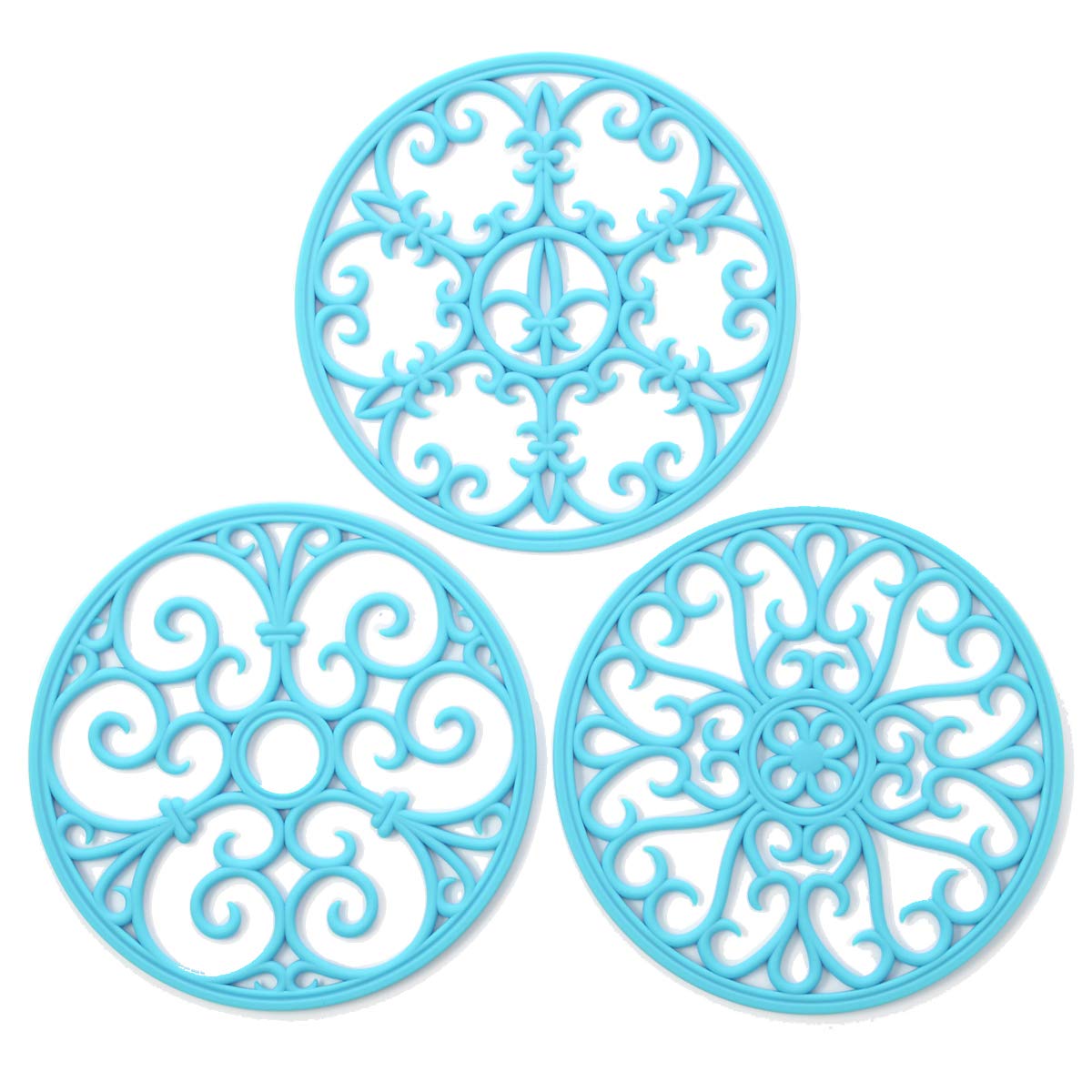 Silicone Trivet Mat - Hot Pot Holder Hot Pads for Table & Countertop - Teapot Trivet Kitchen Trivets - Non-Slip & Heat Resistant Modern Kitchen Hot Pads for Pots & Hot Dish Navy Blue Trivet Set of 3