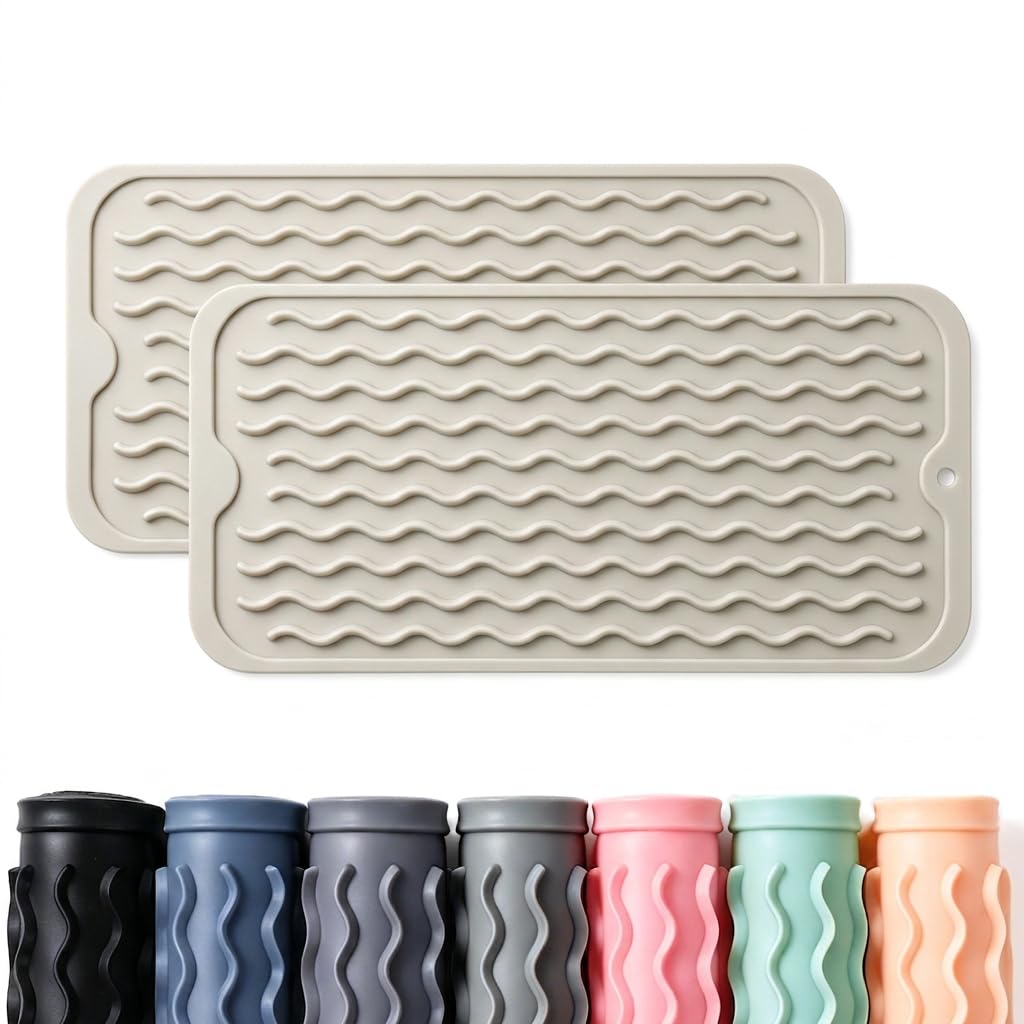 2 Pack Caketime Silicone Dish Drying Mat for Kitchen Counter Dining Placemats Shower Caddy Refrigerator Liners Essentials Heat Resistant Waterproof Trivets Pad Coffee Bar Items 15"x11.5" Milk