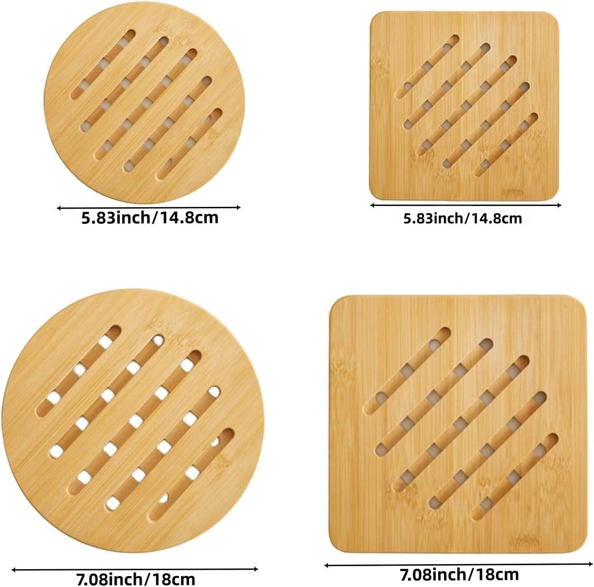 Hot Pads Trivet,Table Solid Bamboo Wood Trivets for Hot Dishes and Pot with Non-Slip Pads Heat Resistant Pads Teapot Trivet 4pcs(Multi Size,2 Square 2 Round)