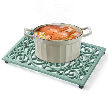 Notakia 9.6 x 6.3 Inch Cast Iron Trivet Set, Large Metal Trivets for Hot Dishes Pots Pans Decorative Kitchen Trivets, Heat-Resistant Trivet Mats for Quartz Countertops, Green Kitchen Accessories