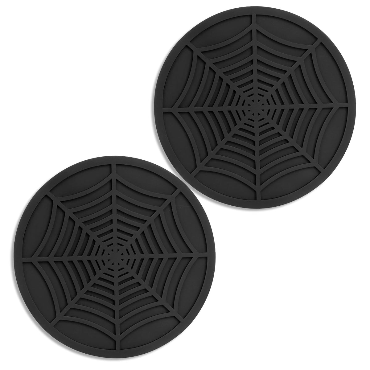 2 Pack Silicone Coasters for Drinks, Round Black Coaster with Deep Tray Grooved Design Cup Mat, Washable Heat Resistant Durable Non-Slip Coasters for Coffee Table Wooden Desk Kitchen Bar