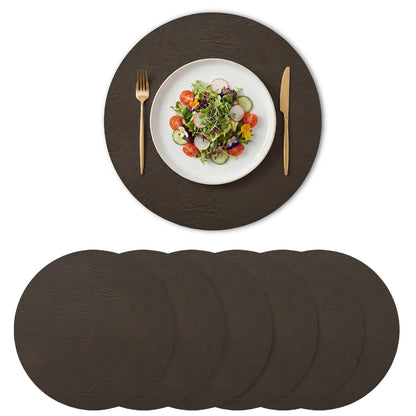 Artoid Mode Olive Green Faux Leather Placemats Set of 6, 15 Inch Waterproof Wipeable Heat Resistant Vinyl Place Mats, Reversible Table Mats for Kitchen Dining Decor