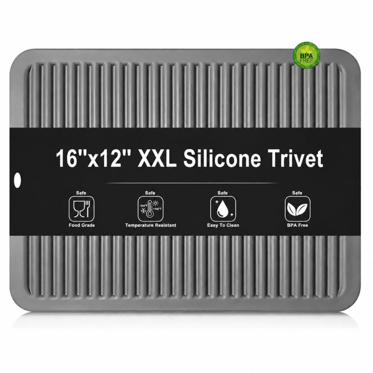 Extra Large Gray Silicone Trivet 16x12 Inch, Hot Pads for Kitchen-446°F Heat Resistant Hot Pads for Kitchen Counter,Pot Holders for Kitchen, 2 Pieces