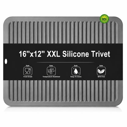 Extra Large Gray Silicone Trivet 16x12 Inch, Hot Pads for Kitchen-446°F Heat Resistant Hot Pads for Kitchen Counter,Pot Holders for Kitchen, 2 Pieces