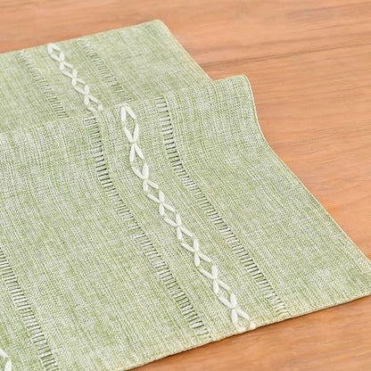 Wracra Cotton Linen Place Mats, Sage Green Embroidered Placemats Set of 6