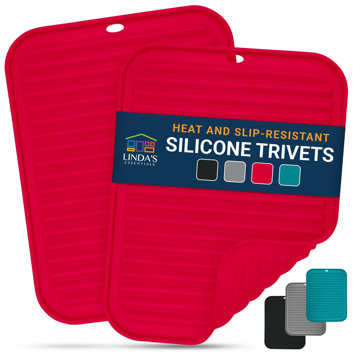 Silicone Trivets for Hot Dishes, Pots, Pans (2 Pack) - Heat-Resistant Pot Holders for Kitchen Countertop Mats - Silicone Trivet Mat (9 x 12 Inch) - Multipurpose Counter Pads (Black)