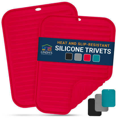 Silicone Trivets for Hot Dishes, Pots, Pans (2 Pack) - Heat-Resistant Pot Holders for Kitchen Countertop Mats - Silicone Trivet Mat (9 x 12 Inch) - Multipurpose Counter Pads (Black)