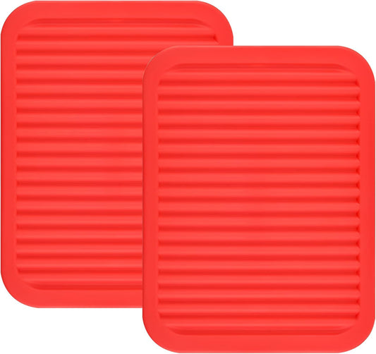 Silicone Trivet for Hot Dish and Pot Hot Pads Counter Mat Heat Resistant Table Dish Drying Mat or Placemats 2 Pack,Size 9x12 Inch, Color Red Rectangular