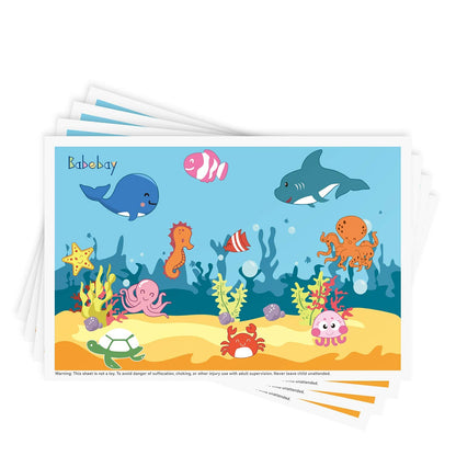 Babebay Disposable Stick-On Placemats for Baby, 40 Pack, Blue Ocean Life