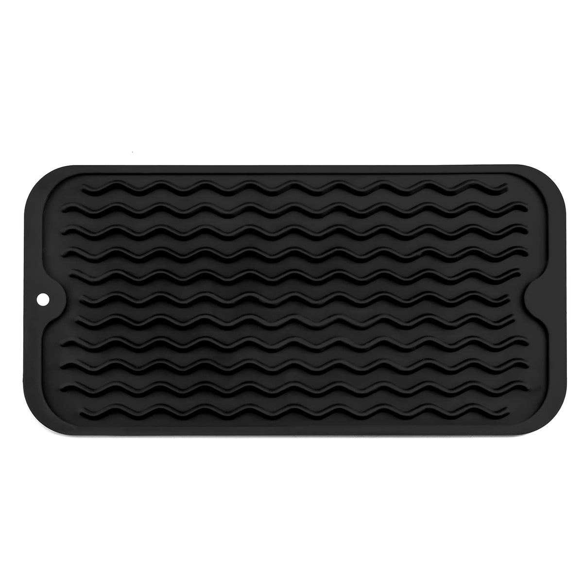 MicoYang Silicone Dish Drying Mat — Quick-Dry Ridges Counter & Sink Pad, Heat-Resistant Trivet to 450°F, Non-Slip & Dishwasher Safe, Roll-Up Storage, 18 Colors & 9 Sizes (Black, 16"×12")