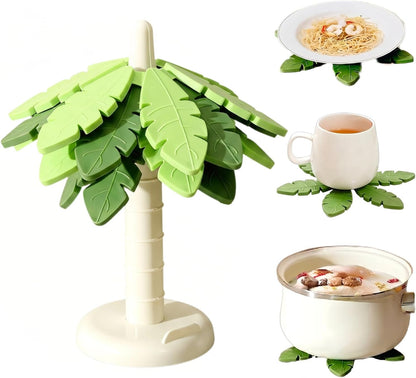 Silicone Trivets for Hot Dishes and Pans, Heat Resistant Tree-Shaped Pot Holders (Set of 4) BPA Free, Non-Slip Kitchen Trivet Mats, Elegant Christmas Design for Countertops & Dining Tables Green