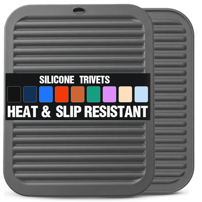 Silicone Trivets for Hot Pots and Pans - 2 Heat Resistant Pot Holders Silicone Trivet Mat Multipurpose Counter Pads (Black)