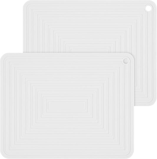 Trivets for Hot Dishes, Trivet Hot Pads for Kitchen, Silicone Trivets for Pots and Pans, Silicone Pot Holders, Trivet for Quartz Countertops, Heat Resistant Mats Set 2 White