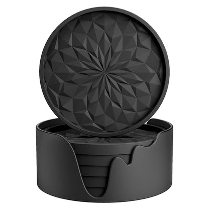 ME.FAN Silicone Coasters with Holder,[6 Pack] Drinking Coasters - Cup Mat for Hot or Cold Drinks, Thickened, Non-Slip, Non-stick,Deep Tray Olive Green