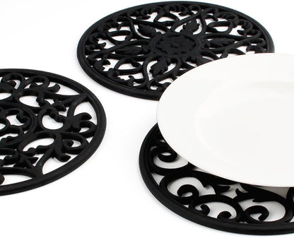 ME.FAN Trivets for Dishes/Pots/Pans, 3 Pcs Silicone Mats, Flexible/Durable/Non Slip Hot Pads to Protect Table and Counter Top (Black)