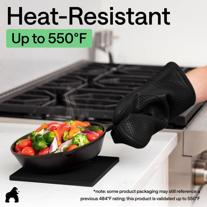 GORILLA GRIP BPA-Free Silicone Oven Mitts and Pot Holders Set, Black
