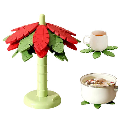Silicone Trivets for Hot Dishes and Pans, Heat Resistant Tree-Shaped Pot Holders (Set of 4) BPA Free, Non-Slip Kitchen Trivet Mats, Elegant Christmas Design for Countertops & Dining Tables Green