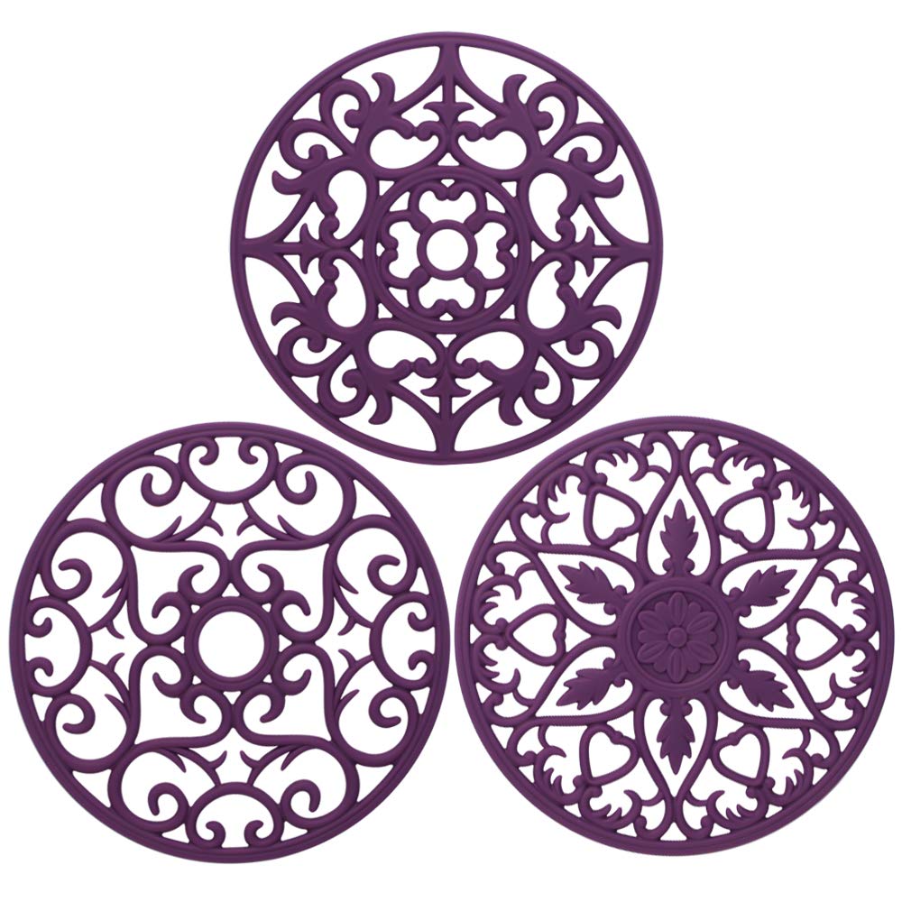 ME.FAN Trivets for Dishes/Pots/Pans, 3 Pcs Silicone Mats, Flexible/Durable/Non Slip Hot Pads to Protect Table and Counter Top (Black)