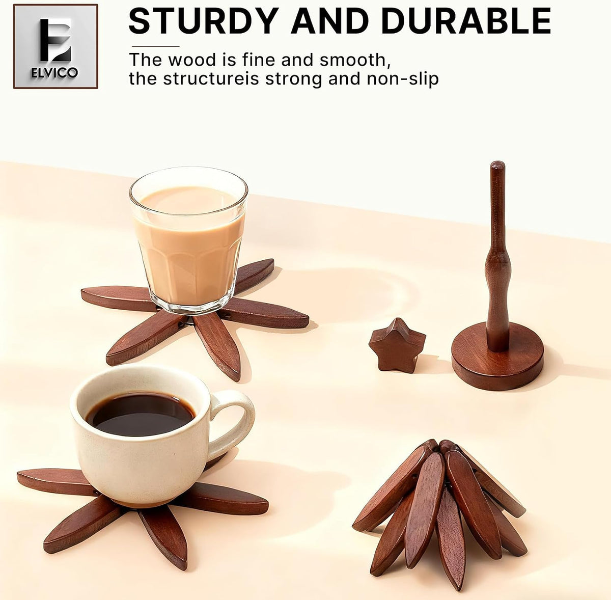 Wooden Trivets for Hot Dishes, Wooden Tree Trivet Set of 4 + 1 Stand