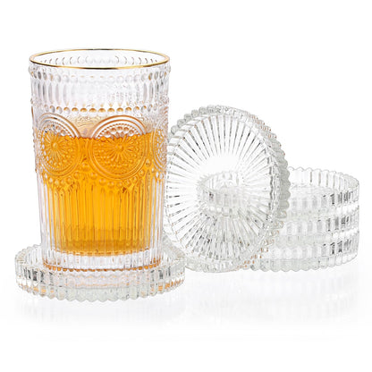 Modern Clear Coasters Set of 5- Glass Cute Coasters for Drinks, Amber