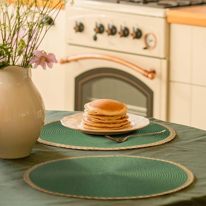Round Placemats Set of 6, Woven Table Mats, Thin Edge, Green