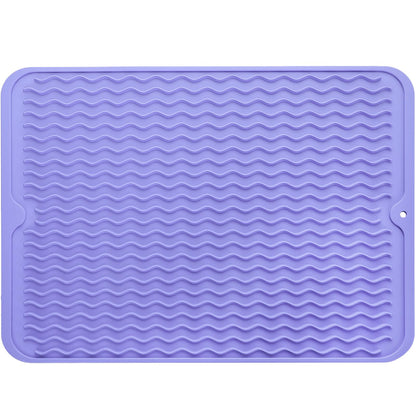 MicoYang Silicone Dish Drying Mat — Quick-Dry Ridges Counter & Sink Pad, Heat-Resistant Trivet to 450°F, Non-Slip & Dishwasher Safe, Roll-Up Storage, 18 Colors & 9 Sizes (Black, 16"×12")