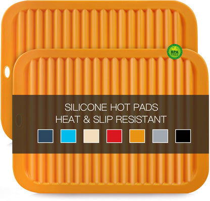 Silicone Trivets for Hot Dishes, 4 PCS Multipurpose Heat Resistant Mat Thick Silicone Hot Pads Pot Holders for Kitchen Counter, Flexible Jar Opener Food Grade Spoon Holder, Silicone Coasters (Almond)