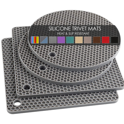 Silicone Trivets for Hot Dishes, 4 PCS Multipurpose Heat Resistant Mat Thick Silicone Hot Pads Pot Holders for Kitchen Counter, Flexible Jar Opener Food Grade Spoon Holder, Silicone Coasters (Almond)
