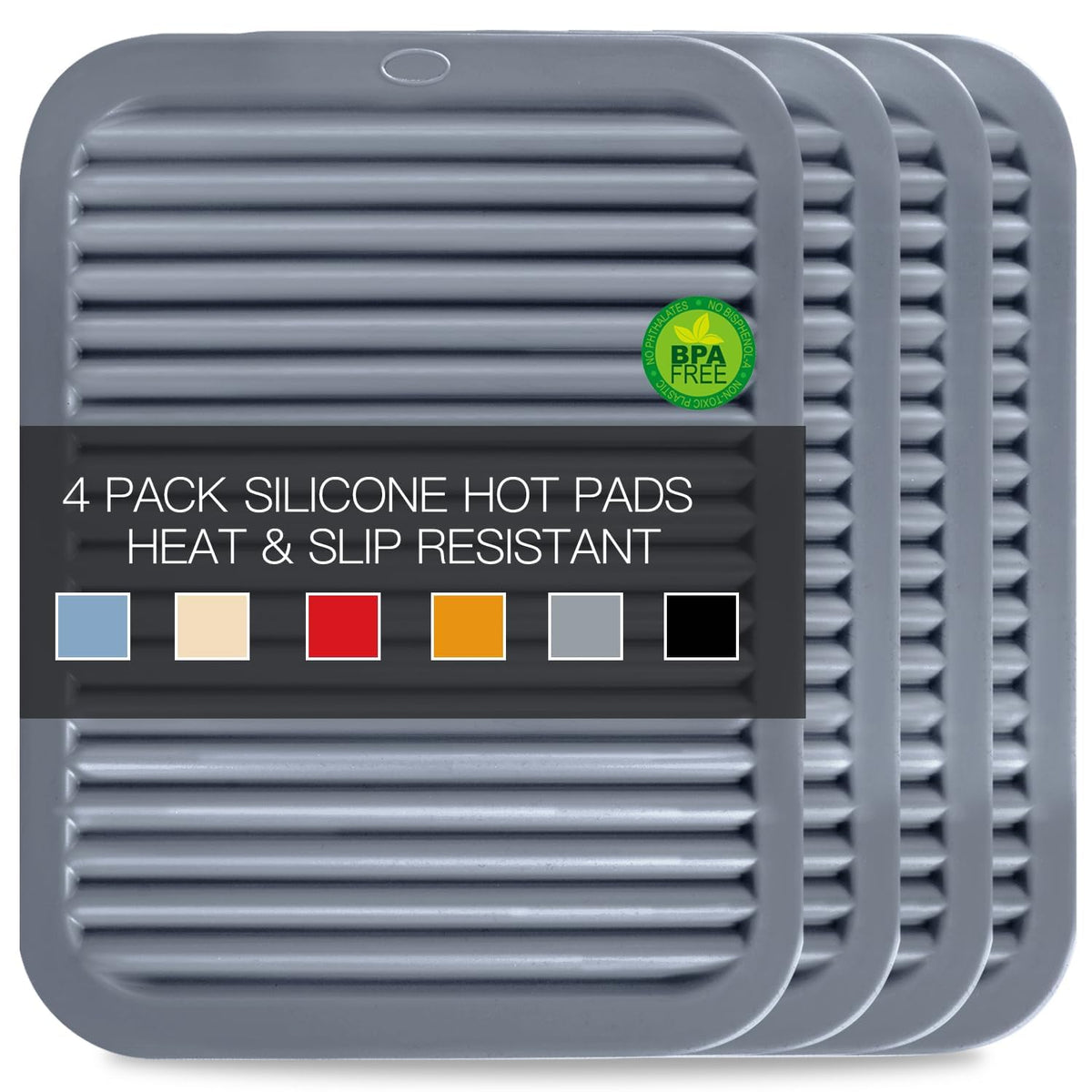 Silicone Trivets for Hot Dishes, 4 PCS Multipurpose Heat Resistant Mat Thick Silicone Hot Pads Pot Holders for Kitchen Counter, Flexible Jar Opener Food Grade Spoon Holder, Silicone Coasters (Almond)