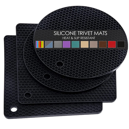 Silicone Trivets for Hot Dishes, 4 PCS Multipurpose Heat Resistant Mat Thick Silicone Hot Pads Pot Holders for Kitchen Counter, Flexible Jar Opener Food Grade Spoon Holder, Silicone Coasters (Almond)