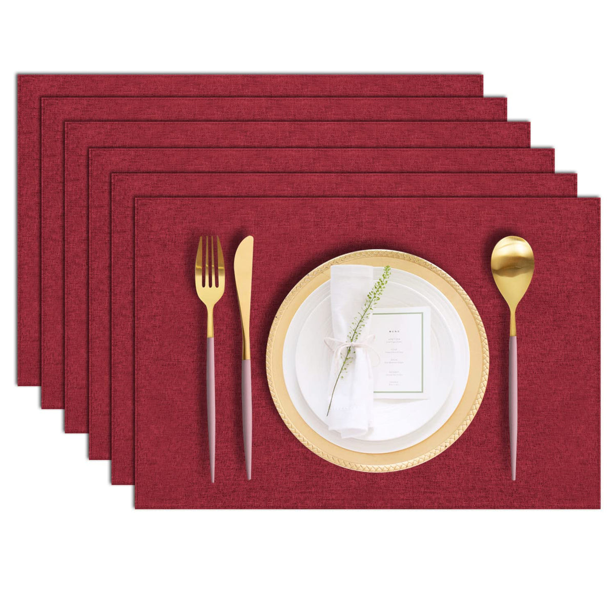 Cloth Placemats Set of 6, Cotton Linen Blend Machine Washable Durable Linen Table Mats, Heat Resistant Placemats Wrinkle Free Place Mats for Dining Table, Easy to Clean (Navy Blue, 6)