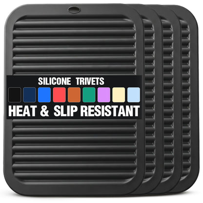Silicone Trivets for Hot Pots and Pans - 2 Heat Resistant Pot Holders Silicone Trivet Mat Multipurpose Counter Pads (Black)