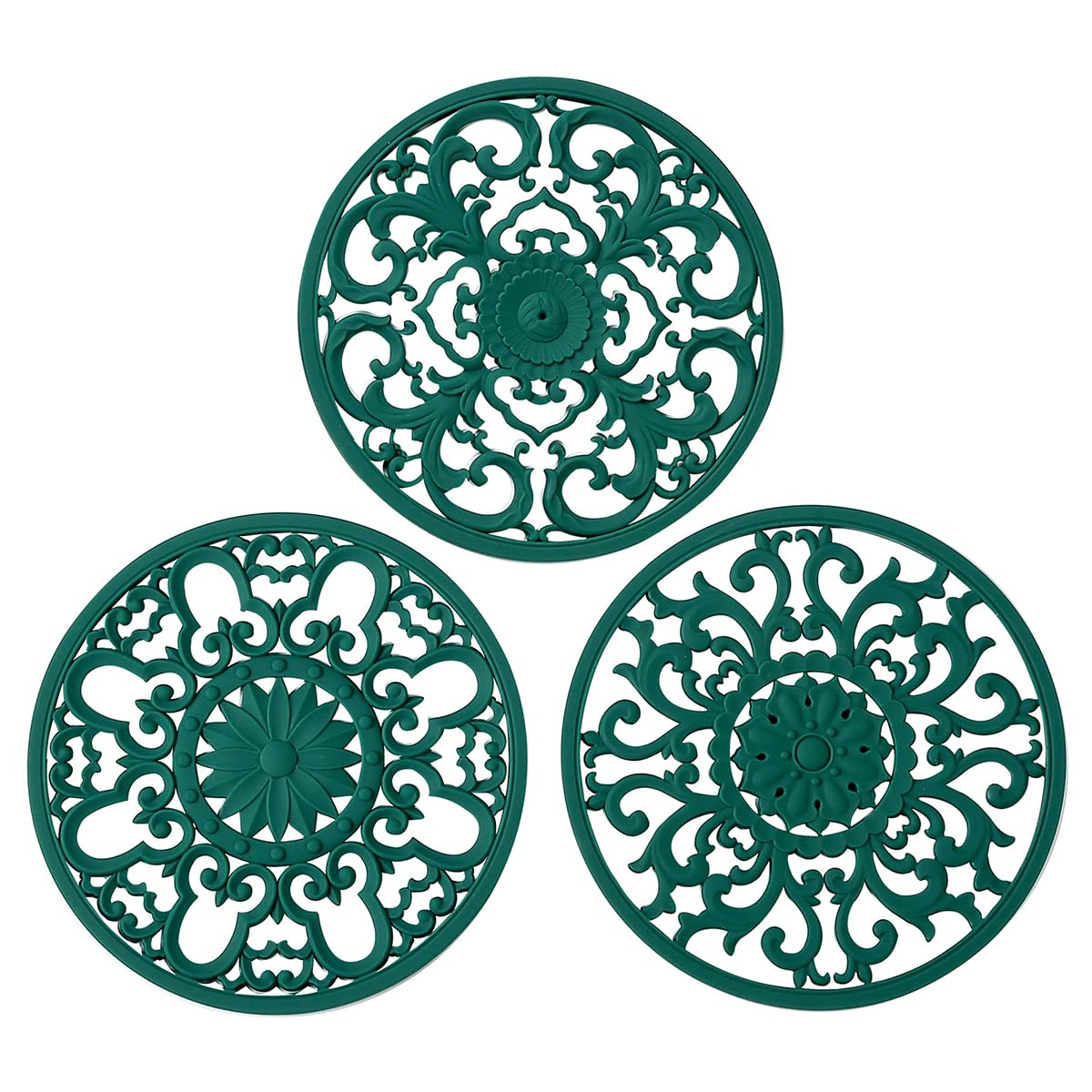 Extra Thick Silicone Trivet Mat for Hot Dishes, Hot Pots and Pans, Pot Holder, Hot Pad to Protect Your Table and Countertop, Kitchen Decor and Accessories,Navy Blue, Set of 3