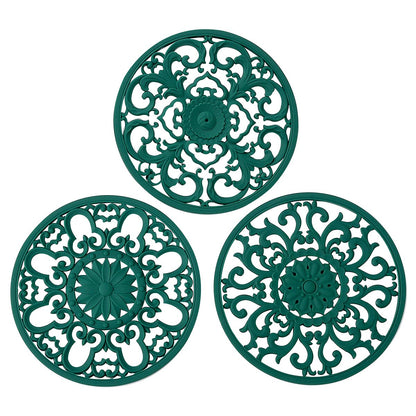 Extra Thick Silicone Trivet Mat for Hot Dishes, Hot Pots and Pans, Pot Holder, Hot Pad to Protect Your Table and Countertop, Kitchen Decor and Accessories,Navy Blue, Set of 3