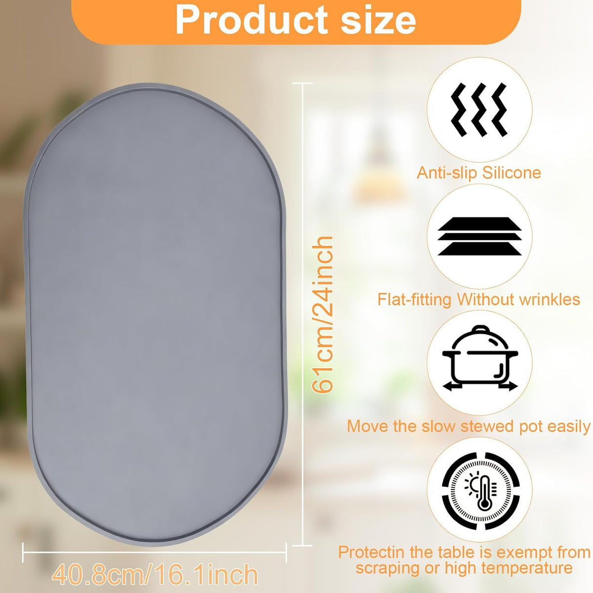 2 Pcs Heat Resistant Mat for Crockpot Slow Cooker - Thickened Silicone Baking Mats, Oval Non Slip Waterproof Heat Resistant Pad, Universal Fit for Most Slow Cookers, Easy to Store