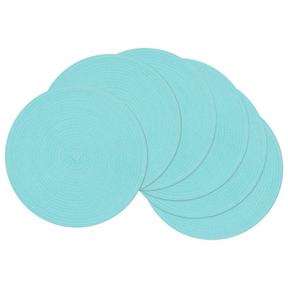 SHACOS 15 inch Round Placemats Set of 6, Cotton Polyester Woven Braided Place Mats, Washable Heat Resistant Circle Table Mats for Dining Table (Beige, 6)