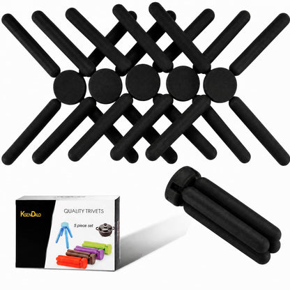KSENDALO 5 Pack Thick Silicone Trivets for Hot Dishes Eco-Friendly Foldable Trivets for Hot Pots and Pans Folding Trivet Save Much Space for Kitchen Home, Multi-Color