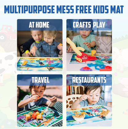 40 Pack Disposable Placemats for Baby, 3 Design Pack Baby Eating Mat, 12" x 18" Sticky Kids Placemat, Toddler Place mat for Restaurants, Plastic Kids Placemats for Dining Table