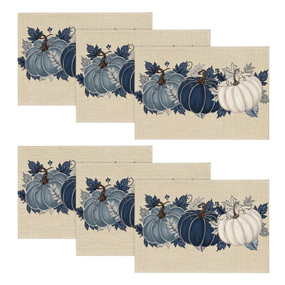 Artoid Mode Navy Blue Pumpkins Fall Placemats Set of 6-12 x 18 Inch