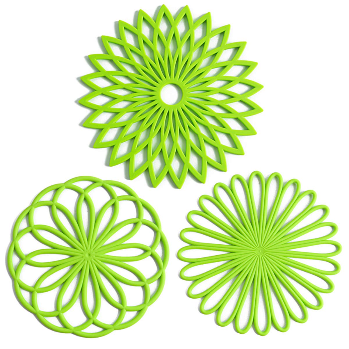 Set of 3 Silicone Trivet Mat - Non-Slip & Heat Resistant Modern Kitchen Hot Pads for Table & Countertop - Trivet for Hot Dishes, Turquoise