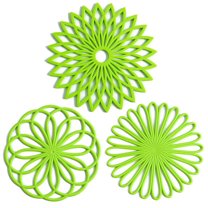 Set of 3 Silicone Trivet Mat - Non-Slip & Heat Resistant Modern Kitchen Hot Pads for Table & Countertop - Trivet for Hot Dishes, Turquoise