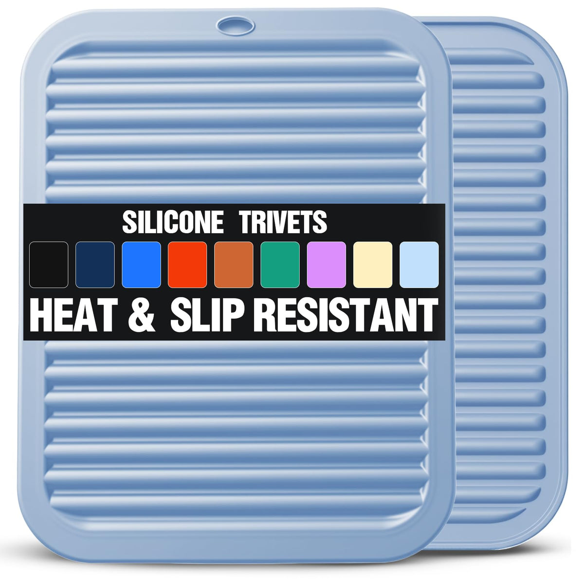 Silicone Trivets for Hot Pots and Pans - 2 Heat Resistant Pot Holders Silicone Trivet Mat Multipurpose Counter Pads (Black)
